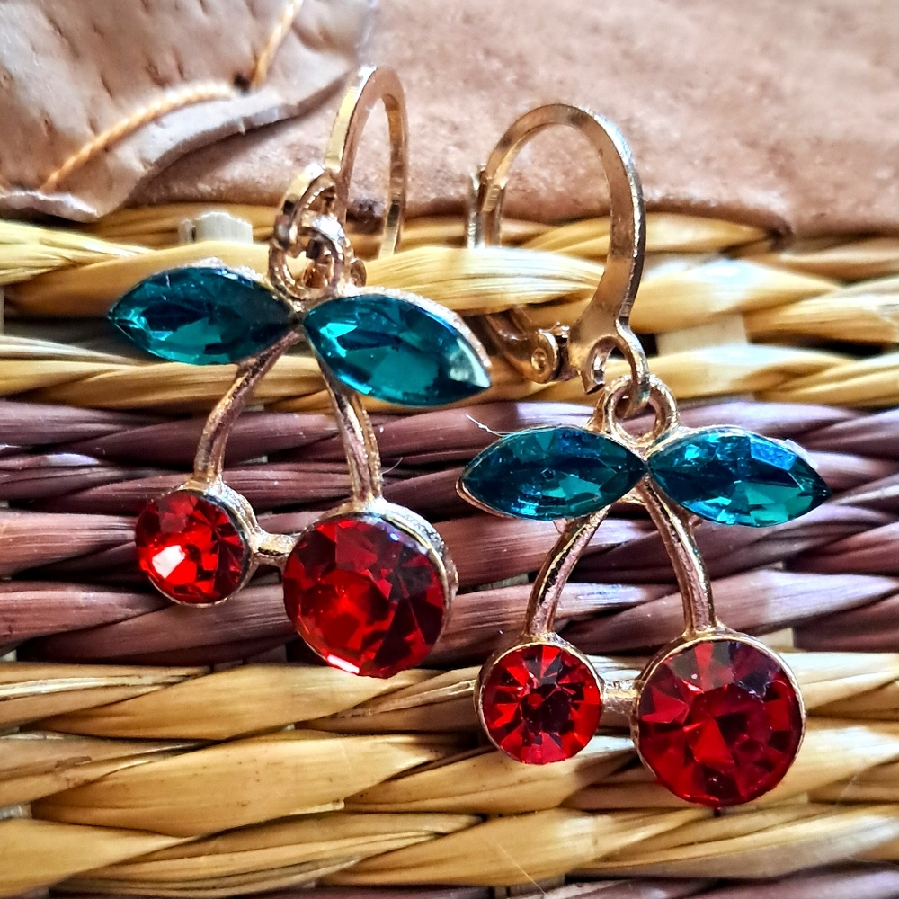 Retro Gold Cherry Huggie/Leverback Earrings